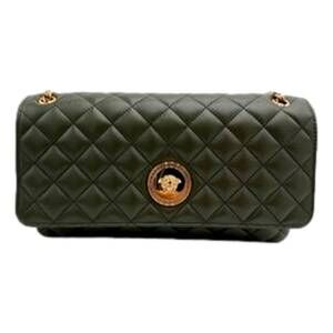 NEW VERSACE women's la medusa quilted lambskin chain strap crossbody bag in oliv